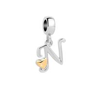 SBI Jewelry Abalorio colgante de plata de la A a la Z compatible con pulseras Pandora para mujer, talla única, Cobre, No es una piedra preciosa