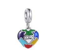 SBI Jewelry Abalorio de corazón arcoíris compatible con Pandora, color autismo, Navidad, aniversario, cumpleaños, Cobre, No es una piedra preciosa
