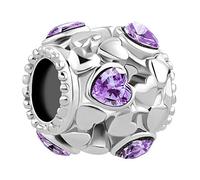 SBI Jewelry Abalorio de corazón con piedra natal compatible con pulseras Pandora, color blanco, verde, rojo, morado, azul, para mujer, regalo de cumpleaños, OneSize, Cobre, Sin piedra preciosa