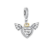 SBI Jewelry Abalorio de corazón de ala de ángel compatible con Pandora, colgante de ala extendida, para Navidad, aniversario, cumpleaños, Cobre, No es una piedra preciosa
