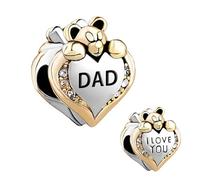 SBI Jewelry Abalorio de corazón dorado con texto en inglés "I Love You Dad Mom Mum" compatible con pulseras Pandora para mujer, colgante para el día de la madre, One-Size, Cobre, No es una piedra
