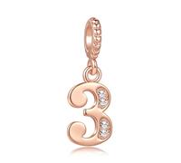 SBI Jewelry Abalorio de oro rosa con números 0, 1, 2, 3, 4, 5, 6, 7, 8, 9 con piedra natal blanca, compatible con pulseras Pandora, joyería para mujer, One-Size, Cobre, No es una piedra preciosa