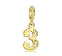 SBI Jewelry Abalorio dorado con números de la suerte 0, 1, 2, 3, 4, 5, 6, 7, 8, 9, compatible con pulseras Pandora para mujer, joyería de cumpleaños, One-Size, Cobre, No es una piedra preciosa