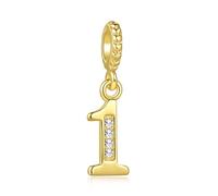 SBI Jewelry Abalorio dorado con números de la suerte 0, 1, 2, 3, 4, 5, 6, 7, 8, 9, compatible con pulseras Pandora para mujer, joyería de cumpleaños, One-Size, Cobre, No es una piedra preciosa