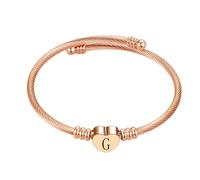 SBI Jewelry Brazalete extensible de acero inoxidable con letra inicial de oro rosa A-Z, talla única, Cobre, No es una piedra preciosa