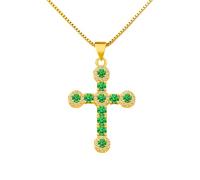 SBI Jewelry Collar de cruz de oro con circonita cúbica verde esmeralda para mujer, colgante de oración de lujo, Dios Jesús, amor, colgante, brillante, familia, amigos, día de la madre, aniversario,