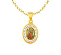 SBI Jewelry Collar de Nuestra Sanora de Guadalupe para mujer, colgante de plata y oro de México con la Virgen de Guadalupe colgante, brillante, católico, familia, amigos, aniversario, cumpleaños, 7 cm