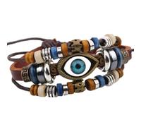 SBI Jewelry Pulsera de cuero contra el mal de ojo para mujer, pulsera con cuentas para mujeres, niñas, hombres, niños, primos, sobrinos, tía, familia, cumpleaños, Navidad, 17cm or 6.7 inches, Cuero,