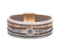SBI Jewelry Pulsera de piel sintética con cierre de diamantes de imitación de ojo del diablo para mujer, One Size, Cuero, Sin piedra preciosa