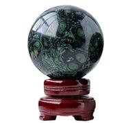 SBJKLYRN Adorno de Bola de Cristal, Bola de Cristal curativa malaquita, Esfera Reiki adivinación Fengshui for decoración del hogar con Soporte Madera(65~70mm)