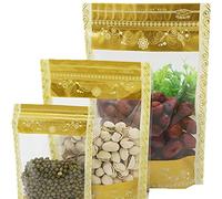 SBJKLYRN Bolsa de Embalaje sellada ， 100 Piezas de Bolsa de plástico Transparente con Cierre hermético con Cerradura, impresión Dorada for Almacenamiento de Alimentos de té y nueces(4.7x7.9 Inch)