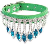 SBJKLYRN Collar para Perro, Collar de Perro con Diamantes Brillantes y Cristales imitación for Gato Colgante Brillante Cuero sintético, Collar Suave Ajustable for Mascotas(Green,M)