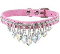 SBJKLYRN Collar para Perro, Collar de Perro con Diamantes Brillantes y Cristales imitación for Gato Colgante Brillante Cuero sintético, Collar Suave Ajustable for Mascotas(Pink,M)