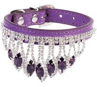 SBJKLYRN Collar para Perro, Collar de Perro con Diamantes Brillantes y Cristales imitación for Gato Colgante Brillante Cuero sintético, Collar Suave Ajustable for Mascotas(Purple,S)