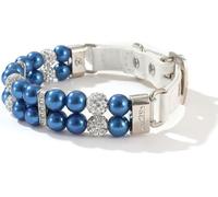 SBJKLYRN Collar para Perro, Collar de Perro Lujo Hecho a Mano con Perlas, Ajustable, Cuero sintético, Elegante, Cristales imitación(Blue,L)