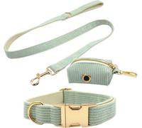SBJKLYRN Collar para Perro, Collar y Correa for Perro con Soporte for Bolsa de excrementos, Suave Ajustable, Duradera botón Giratorio Metal(Green,XL)