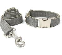 SBJKLYRN Collar para Perro, Conjunto de Collar y Correa for Perro. Collares Ajustables con Hebilla Metal for Perros pequeños. Correa Trenzada Resistente(Grey,L)