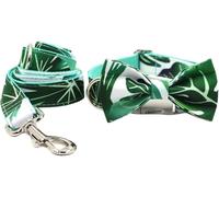 SBJKLYRN Collar para Perro, Conjunto de Collar y Correa for Perro con Estampado Moda, Ajustable Pajarita Hebilla metálica liberación rápida, antitorsión(Green,XL)