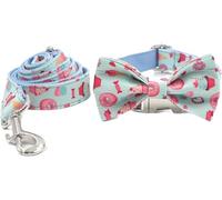 SBJKLYRN Collar para Perro, Conjunto de Collar y Correa for Perro niña, Bonito con Pajarita for Perras, Ajustable Elegante for Mascotas(L)