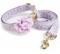 SBJKLYRN Collar para Perro， Elegante Collar y Correa for Boda de Perro: Elegante algodón for Perros Grandes con Lazo Hebilla Metal(Purple,M)