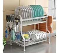 SBJKLYRN escurridor， Acero Inoxidable de 3 Niveles con Soporte for Tabla de Cortar y Carrito for Utensilios, con Bandeja de Goteo(40 * 30 * 42cm)