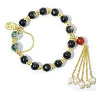 SBJKLYRN Pulsera de jade Pulsera de piedras preciosas de 8 mm Perla Borla de oro Pulsera de amuletos de la fortuna Pulsera de cuentas de cristal de chakra Pulsera de buena suerte talismán