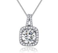 SBLING Collar con colgante de halo con forma de cojín de Swarovski chapado en platino, regalo para mujeres y niñas, Vidrio Cristal, Circonia cúbica