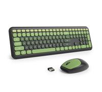 SbocKeeb Combo de teclado y mouse inalámbricos retro de 104 teclas de tamaño completo, teclado azul mar con teclas redondas silenciosas, ideal para portátiles y computadoras de escritorio, bonito