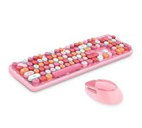 SbocKeeb Teclado inalámbrico y ratón combo, tamaño completo de 2,4 GHz, teclado redondo colorido, receptor USB Plug and Play para Win PC, portátil, mezcla de escritorio, color rosa