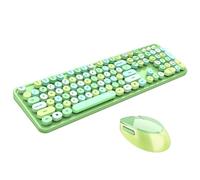 SbocKeeb Teclado inalámbrico y ratón combo, tamaño completo de 2,4 GHz, teclado redondo colorido, receptor USB Plug and Play para Win PC, portátil, mezcla de escritorio, verde