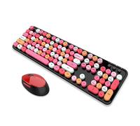 SbocKeeb Teclado inalámbrico y ratón combo, tamaño completo de 2,4 GHz, teclado redondo colorido, receptor USB Plug and Play para Win PC, portátil, mezcla de escritorio, negro