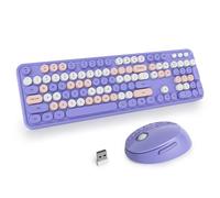 SbocKeeb Teclado inalámbrico y ratón combo, tamaño completo de 2,4 GHz, teclado redondo colorido, receptor USB Plug and Play para Win PC, portátil, mezcla de escritorio, color morado
