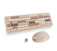 SbocKeeb Teclado inalámbrico y ratón combo, tamaño completo de 2,4 GHz, teclado redondo colorido, receptor USB Plug and Play para Win PC, portátil, mezcla de escritorio, color marrón
