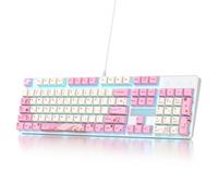 SbocKeeb Teclado para Juegos RGB V200, Teclado mecánico con Cable de 104 Teclas, tamaño Completo, Teclado cremoso con teclados numérico, Interruptor Rojo Lineal, diseño NKRO USB QWERTY Americano