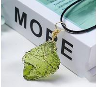 SBOTTON Colgante de moldavite Crudo Natural Collar de meteorito checo con Envoltura de Alambre Goldtone Cristales Irregulares Certificado Moldavita,weopwww7 (Size : 9-12G, Color : Black Rope Chai