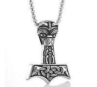 SBRTL Collar de Amuleto de Martillo de Thor, Colgante de Acero Inoxidable Vikingo Nórdico Odin Mjolnir, Joyería Talismán Original Vintage para Hombre,70cm(28inch)