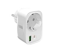 SBS Adaptador de alimentación Multi-Socket 20W USB-C USB-A, alimentación Schuko-Steker, Entrega de energía (PD) 20W, Carga rápida, Cargador USBC y USBA, Cargador para iPhone, Samsung y Tablet, Blanco