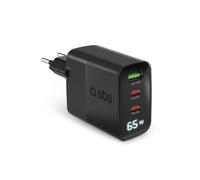 SBS - Cargador USB-C de 65 W con pantalla LCD, 2 puertos USB-C, 1 puerto USB-A, enchufe europeo, Power Delivery, ideal para teléfonos inteligentes Android, iPhone, Tableta, MacBook, ordenador portátil