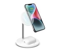 SBS Estación de Carga Wireless 2in1, Carga Rápida 15W, MagSafe, Doble Carga Smartphone Magnético 15W y Auriculares 5W, Automatic Detection System (ADS), Diseño Minimal, Blanco
