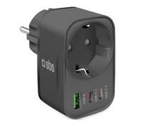 SBS Fuente de alimentación, multisocket USB-C USB-A, Toma de Corriente Schuko, MAX 3500 W, Entrega de energía (PD) 30 W, Carga rápida, USBC y USBA, Cargador para iPhone, Samsung y tabletas, Negro