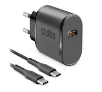 SBS Mobile Kit cargador de viaje USB-C 10W con cable Negro