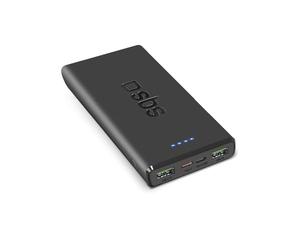 SBS PowerBank 10K Fast, 22.5W Power Delivery, 10.000mAh, Power Bank con Carga rápida, LED de Carga, USB-C, USB-A, Cargador portátil de Viaje, diseño Compacto, Negro