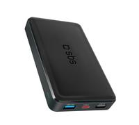 SBS PowerBank 10K Slim, 10.000 mAh, Power Bank con Carga rápida, Carga Inteligente (IC), LED de Carga, 1 x USB-C, 2 x USB-A, Cargador portátil de Viaje, diseño Compacto, Negro