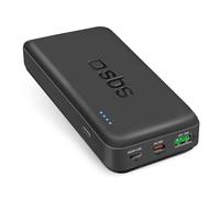 SBS PowerBank 20K Fast, 20000mAh, 20W Power Delivery (3.0 PPS) | Batería externa con carga rápida, LED de carga, USB-C, USB-A, cargador de viaje portátil, diseño compacto, negro
