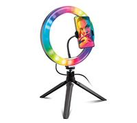 SBS Selfie Ring Light Multicolor Universal para Móviles Anillo LED RGB con trípode para Fotos y Videos, luz Blanca, cálida o Natural, 10 Niveles de Intensidad, Mando a Distancia Integrado