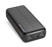 SBS Solar PowerBank, 20.000 mAh, Power Bank con Panel Solar, Carga rápida, Carga Inteligente (IC), LED de Carga, USB-C, USB-A, Cargador portátil de Viaje, diseño Compacto, Negro