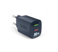 SBS TETRGANLCD1USB1C30B Cargador De Red LCD Gan 30W 1 USB-C 1 USB-A Azul