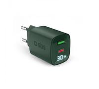 SBS TETRGANLCD1USB1C30G Verde Cargador De Pared Con Pantalla LCD USB-C Y US