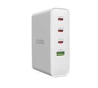 SBS Travel Adapter USB-C 100 W, Cargador de Viaje con enchufes US/UK/EU/AU, convertidor Adaptador con 4 Puertos USB, Power Delivery (PD), Carga rápida para iPhone, Samsung, MacBook y Notebook, Blanco