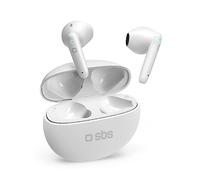 SBS Twin Pure Drops, Auriculares con cancelación de Ruido Ambiental con micrófono, verdaderamente inalámbricos, Carga rápida, Ajuste cómodo Durante Todo el día, Color Blanco